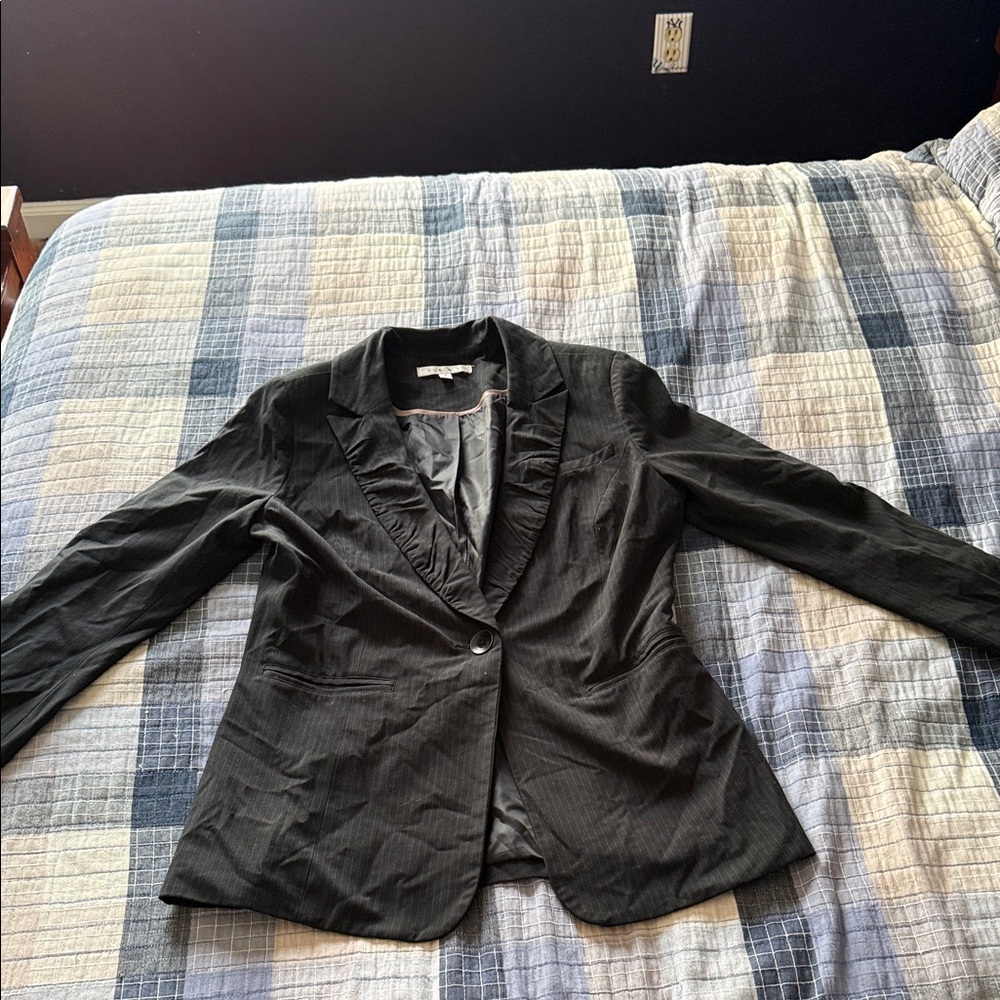 CAbi Black Ruffled Lapel Blazer